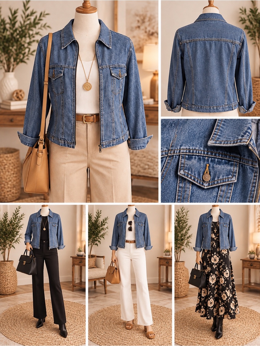 Anne Klein Size 12 Classic Blue Denim Jacket for Women - Casual Collar Zip Front